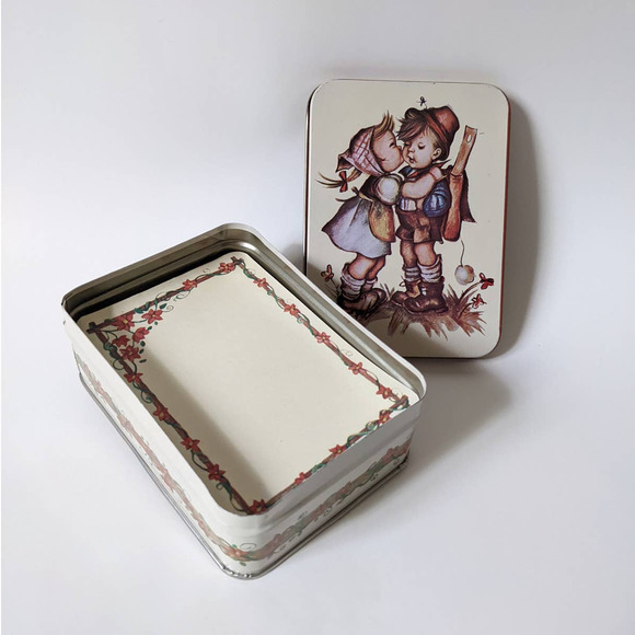 Vintage Hummel Look Boy and Girl Tin with Stationary, Note Paper Gift Tin Kitsch - Picture 2 of 8